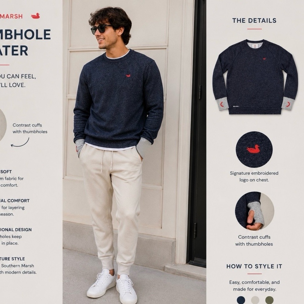 Southern Marsh Navy Crewneck Sweater with Red Logo